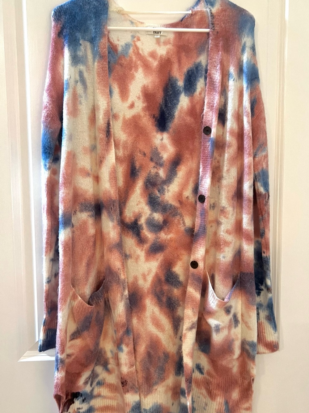 True Craft Tie-Dye Long Cardigan - Pink, Blue & White